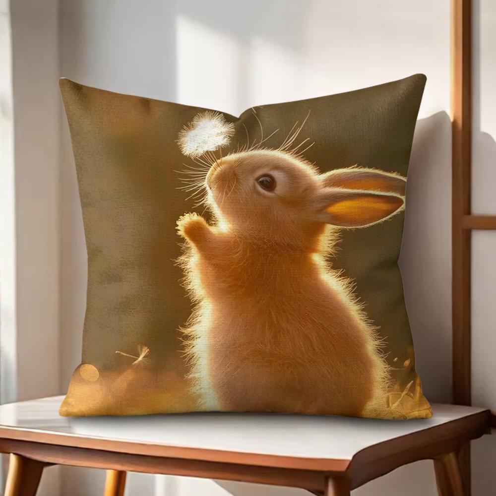 Cute Rabbit Cushion Cover Natural Linen Organic Fabric DoubleSided Printing Couch Pillow Covers Home Decor
