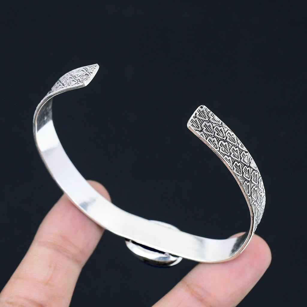 925 Sterling Silver Throat Chakra Oval Lapis Lazuli Gemstone Wife Bangle Jewelry