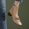 Мода 2025 Новая Женская Обувь Бахрома Женские Ботинки Зимние Ботильоны Zapatos De Mujer Женские Ботинки Квадратный Носок Натуральная Кожа Черные Ботинки