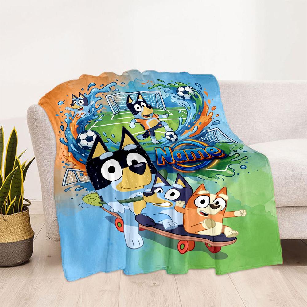Soccer Fun Bluey Personalized Text Blanket Gift Customizable Blanket Soft Warm Cozy Suitable for Sofa Office Nap Living Room Ideal for All Seasons