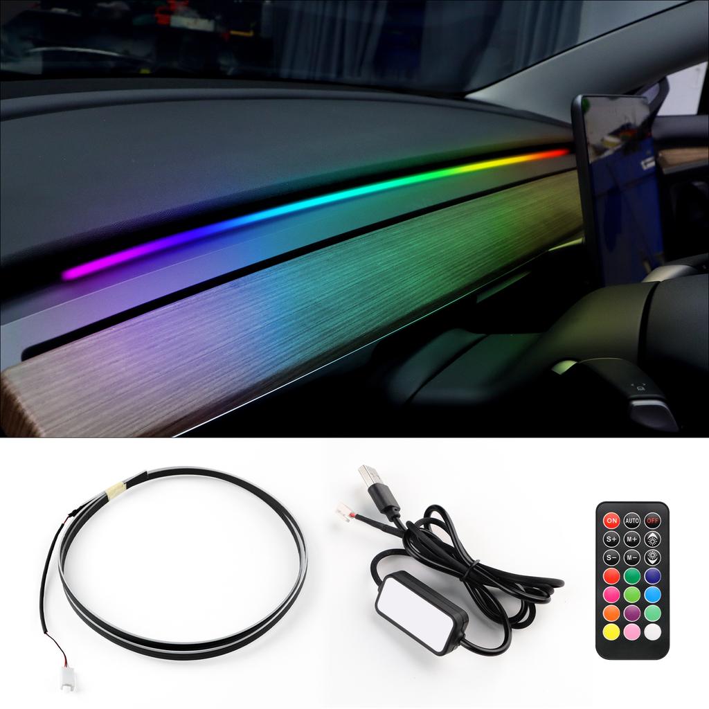 For Tesla Model 3 Y 2021-2023 Dashboard Ambient Light USB Port Bluetooth APP Control Multi Color Interior Decor Car Accessories