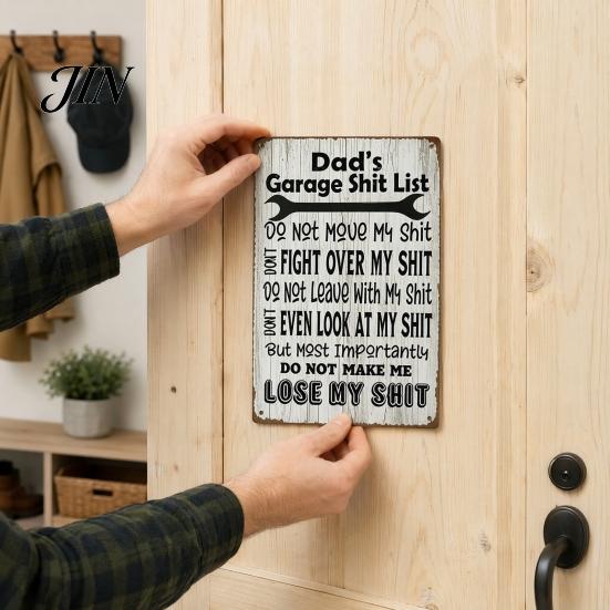 Dad's Workshop Decor Dad Garage Shit List, Tinplate Metal Sign, Funny Man Cave Wall for Garage, Rustic Rules Workshop, Home Bar, Retro Handyman