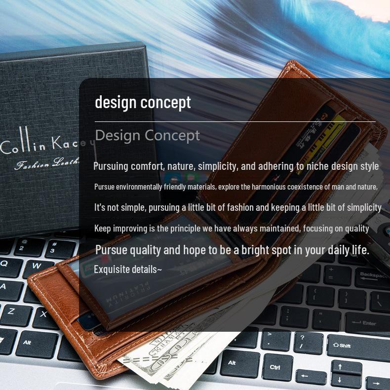 Мужской ретро-складной кошелек из натуральной кожи и держатель для карт