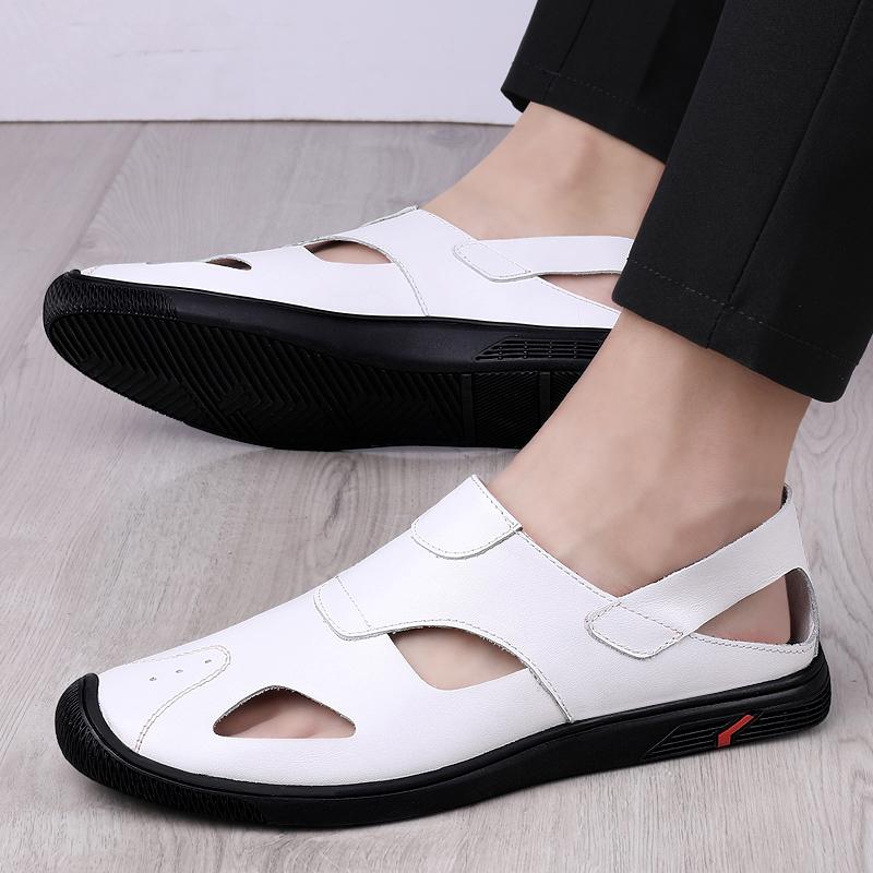 Новые летние мужские сандалии для отдыха на пляже, дышащие мужские повседневные туфли, кожаные римские сандалии для мужчин, классные балетки с открытым носком