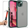 Protective Case - PROSHOP - for iPhone 14 - Shockproof Silicone - Night Green - 2 Tempered Glass
