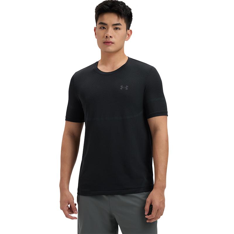 Under Armour Rush Training Спорт Фитнес Бег Быстросохнущий пуловер с круглым вырезом Футболка с короткими рукавами Мужские топы Черный 1376781-001