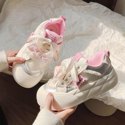 Dopamine bow big head board shoes женские весенние 2025 новые универсальные туфли на платформе белые туфли хлебные туфли