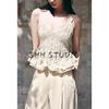 Summer New Product Women's Clothes Sweet Style Cut Out Embroider Short Skirt Hem V-neck Strap Tops 0085159