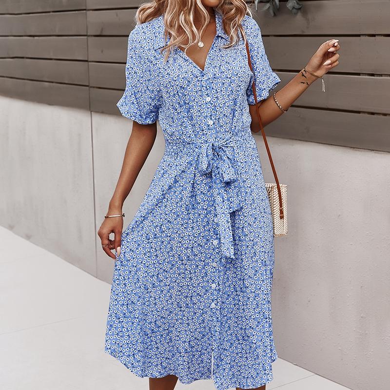 Женское длинное платье с цветочным принтом, винтажное бандажное однобортное пляжное платье с v-образным вырезом, женское платье в стиле бохо с короткими рукавами и пуговицами, Vestidos