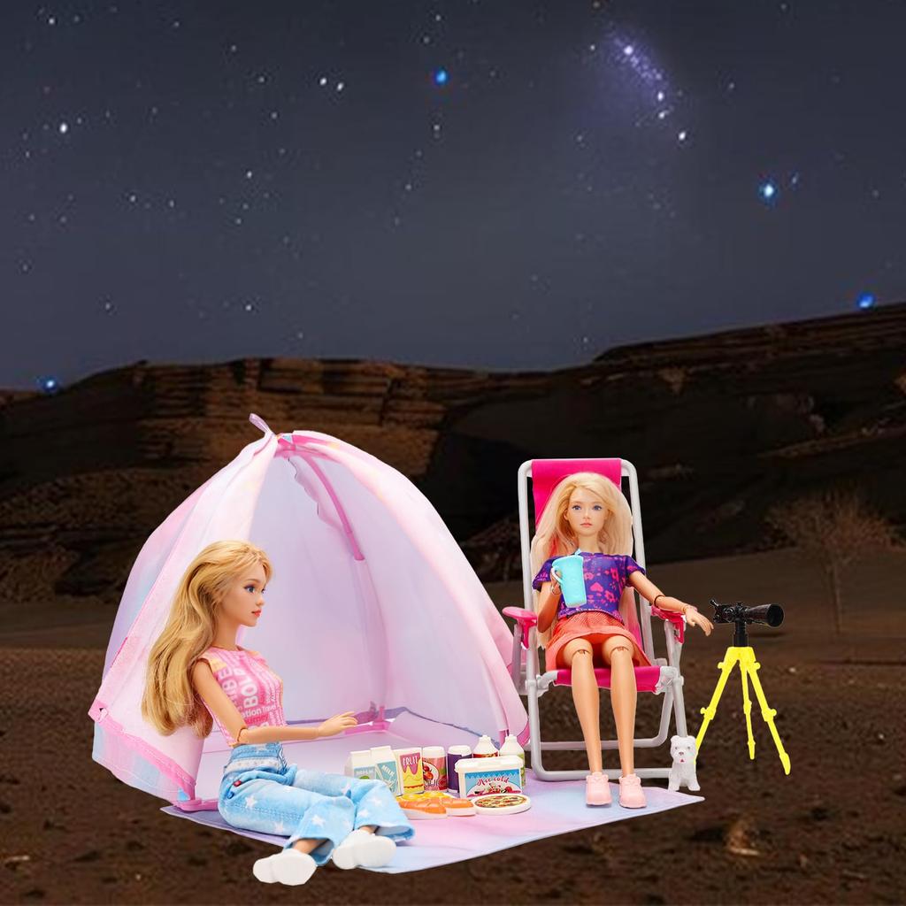 Doll Camping Set for 30cm Dolls Includes 2 Food Daily Necessities Sleeping Tent Dog and 2 Pairs of Shoes - Outfits, 14-Piece Set, 8-Piece Set, Mirror,