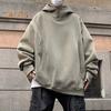Осень-зима Мужская толстовка с капюшоном с большими карманами, застегивающимся на пуговицы капюшоном, свободными эластичными манжетами, теплый пуловер средней длины, однотонный топ в стиле хип-хоп для занятий спортом, повседневной носки