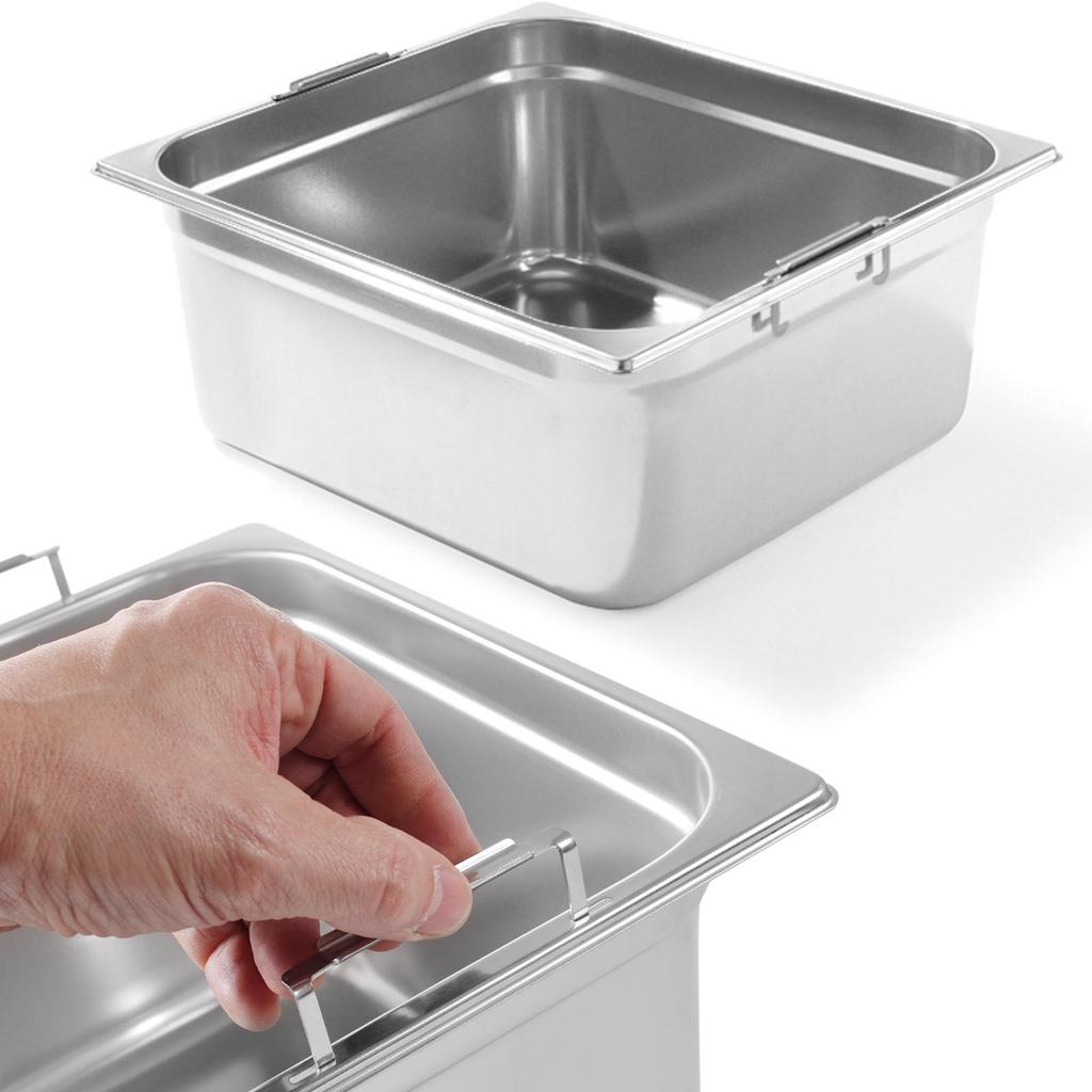 GN container with retractable handles, stainless steel, GN23, 354x325mm, height 200mm, Hendi 803301