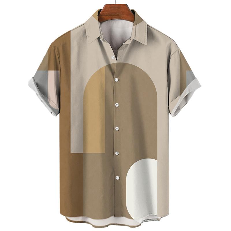 Летняя гавайская мужская рубашка с геометрическим рисунком и 3D-принтом, минималистичный дизайн 2023 года, мужская повседневная верхняя одежда с короткими рукавами