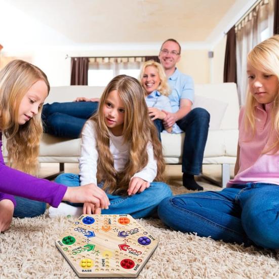 Двусторонняя летающая шахматная игра с мраморными кубиками для 4-6 игроков. Интерактивная летающая деревянная настольная игра для детей и взрослых. Развивающая игрушка.