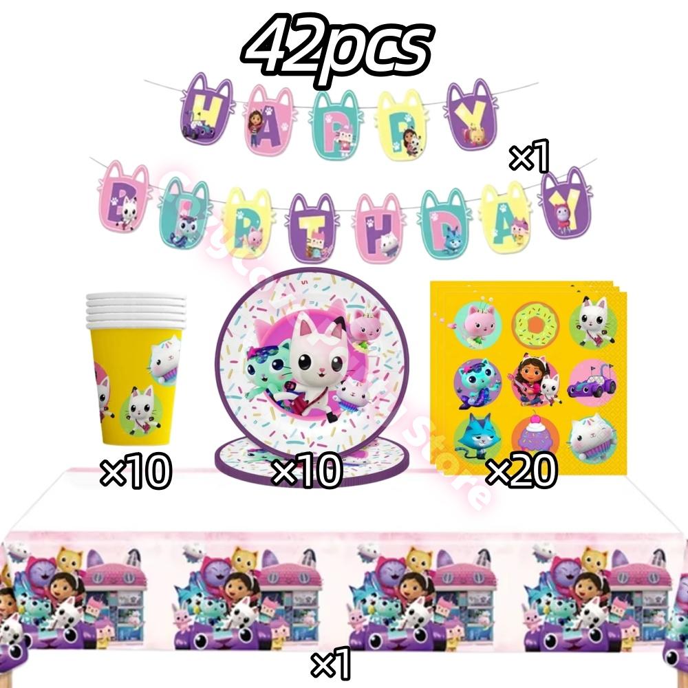 Gabby Dollhouse Birthday Party Decoration Gabby Plates Cups Napkins Cake Topper Balloons For Kids Party Favors Gifts Photo Booth