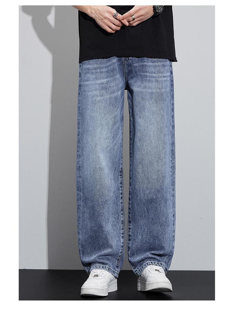 2024 Мужские эластичные прямые джинсы свободного кроя - повседневные брюки High Street Autumn