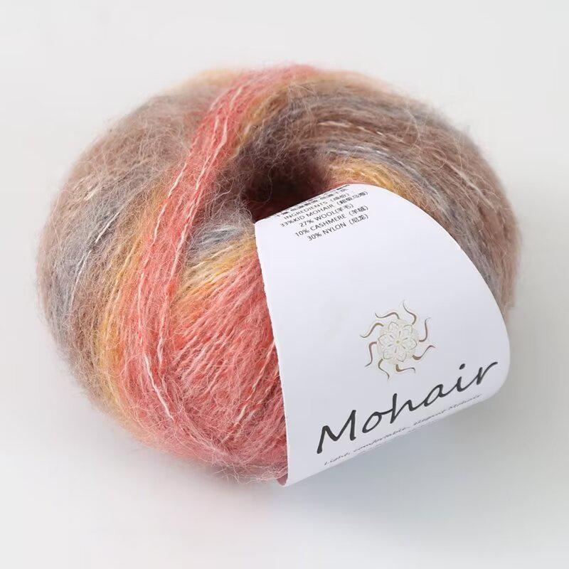 Moher Blend Knitting Yarn 25g Rainbow Gradient Handmade for Hats Scarves Sweaters