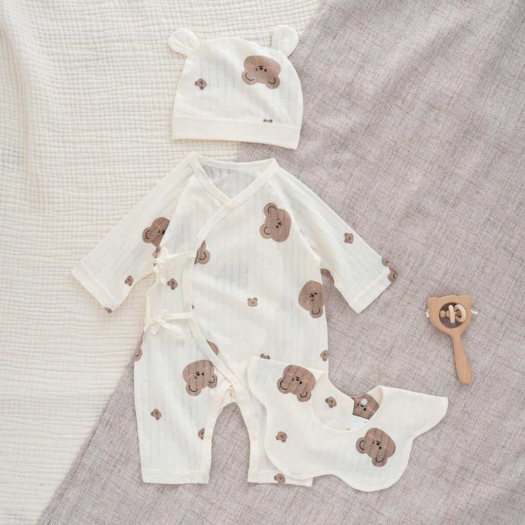 Летний ультратонкий ромпер с длинным рукавом из чистого хлопка для новорожденных с защитой животика – дышащий класс А для комфорта в кондиционированном помещении.