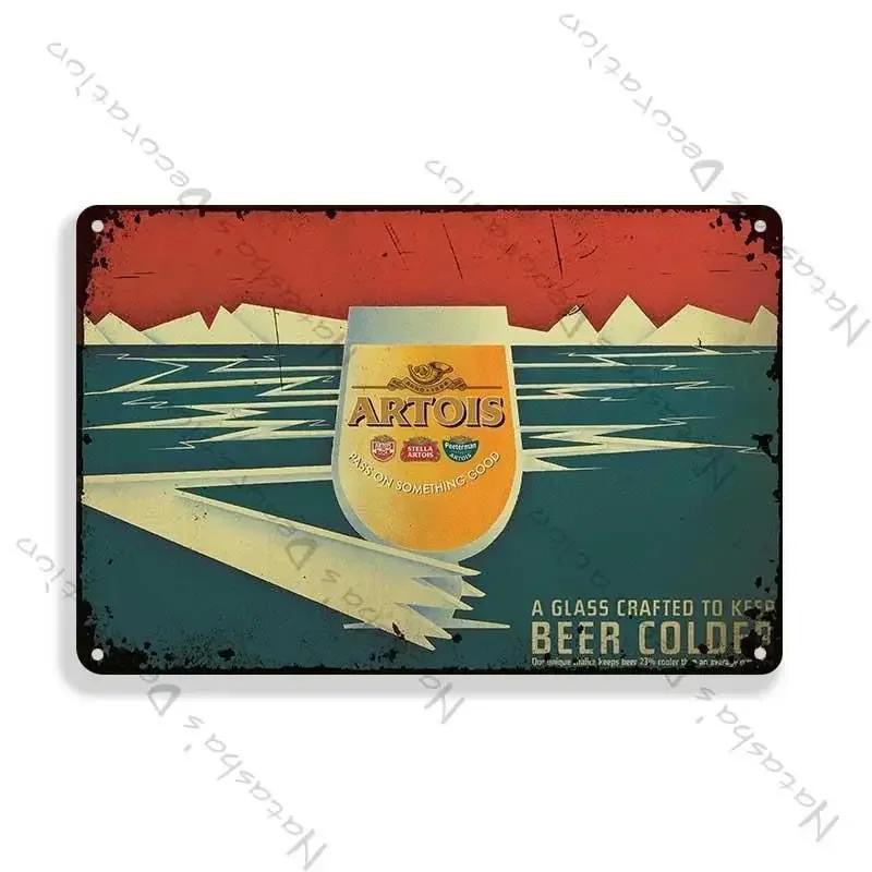 Декоративная тарелка Stella Artois Настенный декор Пиво Металлические знаки Настенная тарелка Винтажный металлический жестяной знак Индустриальный декор Домашний бар Жестяной знак