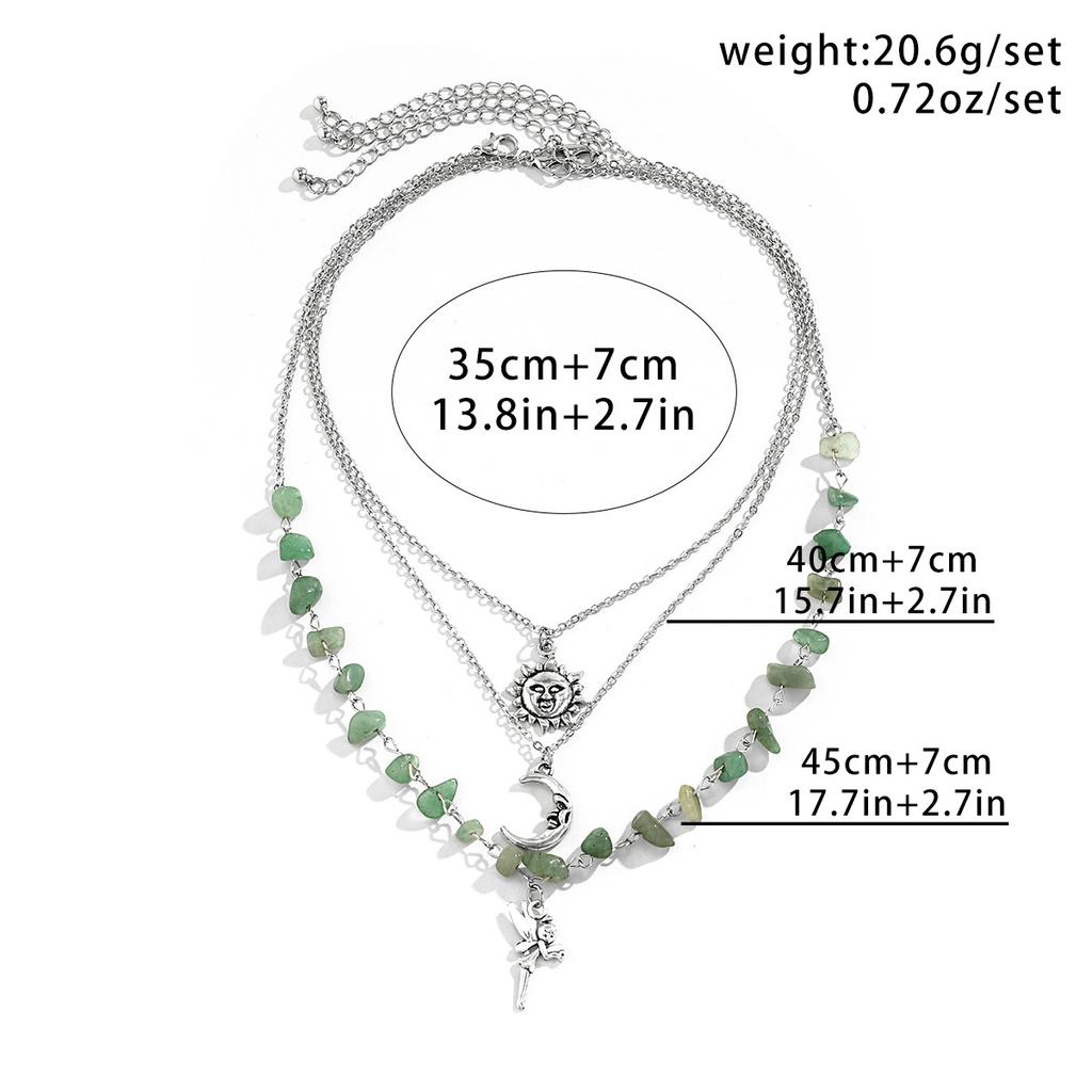 Pendant Necklace Sun Star Charms - Vintage Alloy Beaded Chain Layering for Everyday with Crescent Moon Boho-Chic 3Pcs/Set Fashion Jewelry Accessory