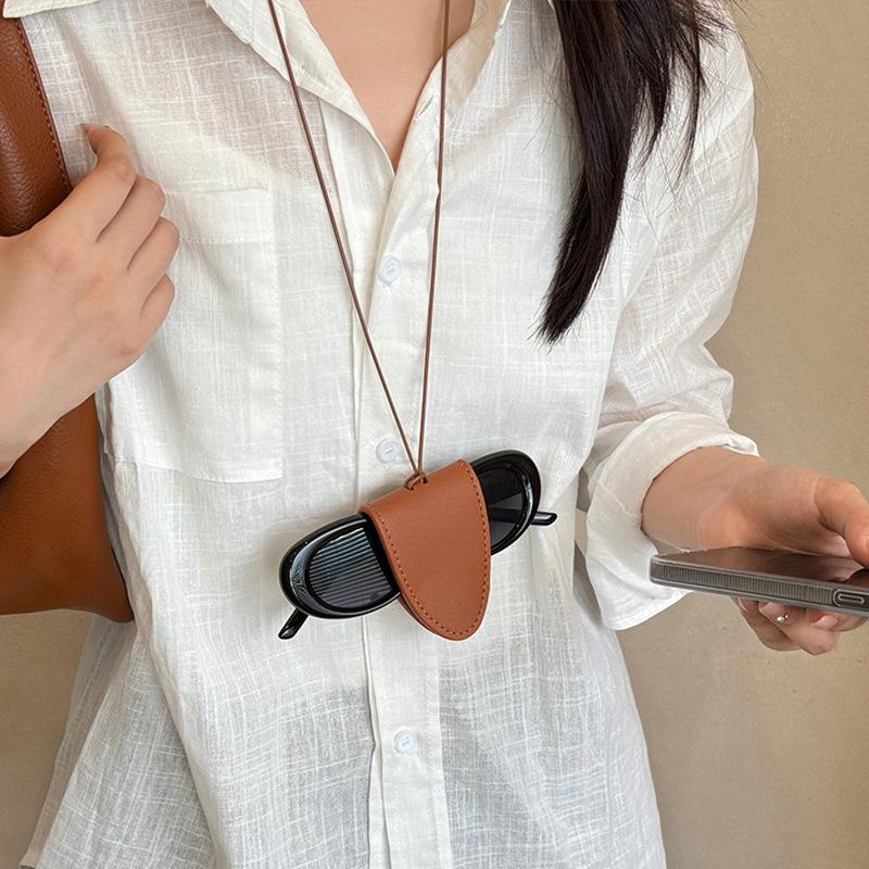 Сумка для хранения очков, подвеска, унисекс, кожаный чехол, солнцезащитные очки, брелок, цепочка, портативная, цветная сумка для чтения, ожерелье