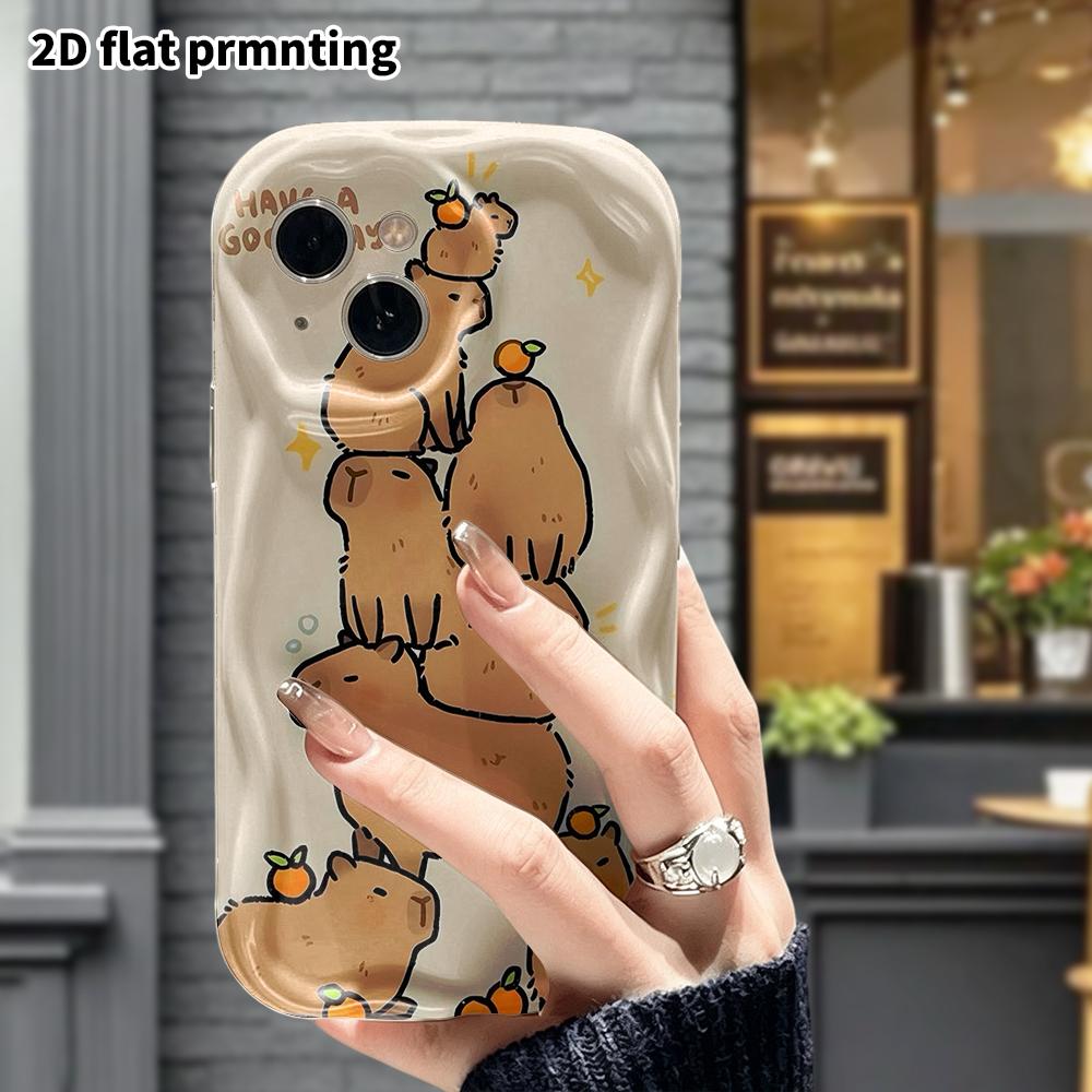 Phone case: 2D flat, suitable for iPhone 18 17 16 15 14 13 12 Pro protective case, phone decoration, stacking capybara, perfect Christmas and Hallowee