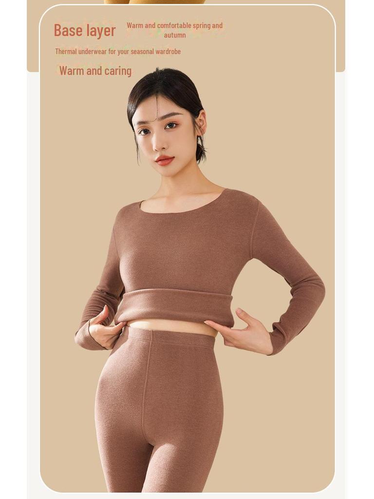 Женская немецкая бархатная бесшовная плюшевая теплая рубашка с круглым вырезом - утолщенная зимняя внутренняя одежда