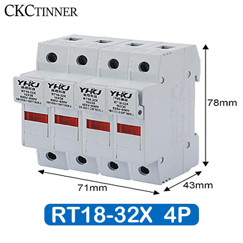 1P 2P 3P 4P RT18-32X AC 380V-500V Copper Fuse Holder 500V 10x38mm DIN Rail Mounting Fuse Holder Bottom Adapter With Fuse