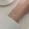 Women Bracelet Silver Color Polished Electroplated Double-layer Copper Hollow Heart Pendant Wrist Jewelry