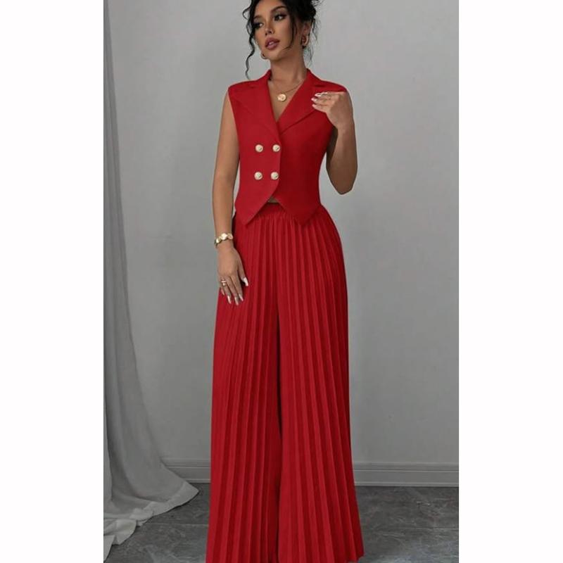 Fashion Vest Vest Pleated Skirt Pants Suit Women's Clothing