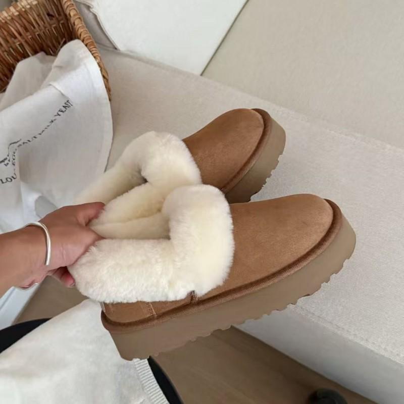 Womens Winter Warm Sheepskin Snow Boots Thick Sole Slip-On Short Boot Round Toe Casual