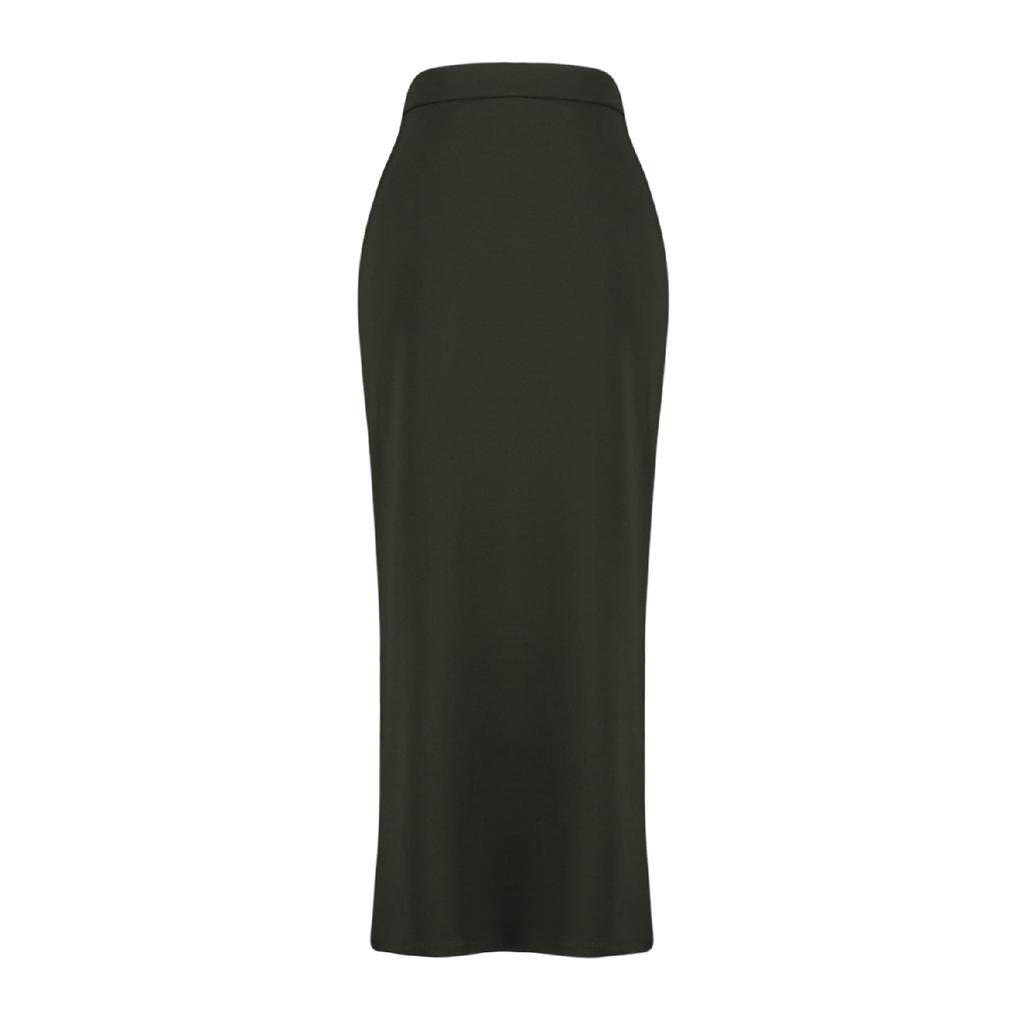 Black Smart Crepe Slit Detailed Maxi High Waist Stretchy Knitted Skirt Twoss23et00351