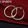 CHSHINE 925 Sterling Silver 3.5cm Round Earrings High Quality 18K Gold Fashion Jewelry Wedding