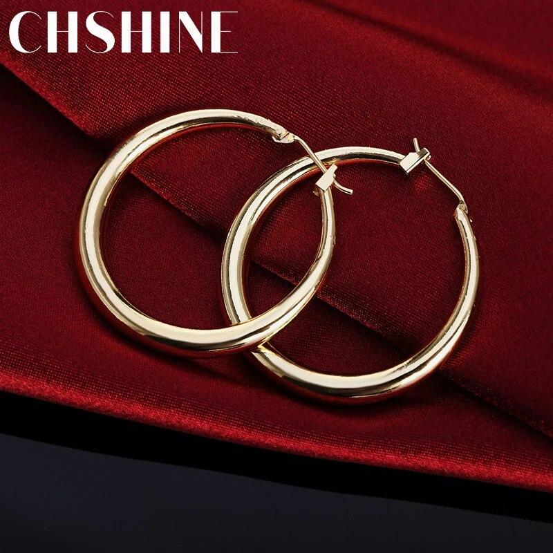 CHSHINE 925 Sterling Silver 3.5cm Round Earrings High Quality 18K Gold Fashion Jewelry Wedding