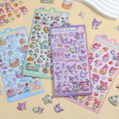 Милые объемные наклейки Hello Kitty Kawaii 3D Sanrio Наклейки Kuromi Cinnamoroll Melody Pochacco Мультяшные Детские Игрушки