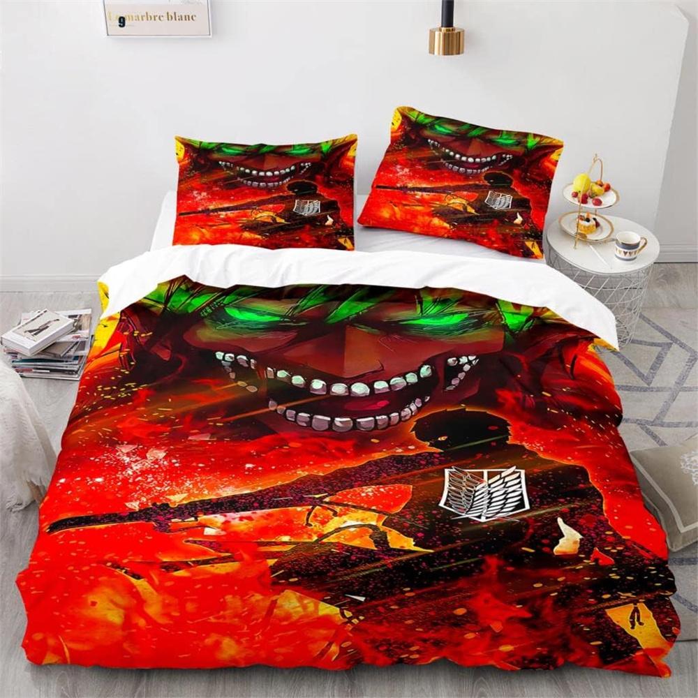 New Anime Attack On Titan Bedding Set For Boys, 3D Printed Duvet Covers and Pillowcases75*50cm, Kids Quilt Cover Bedclothes