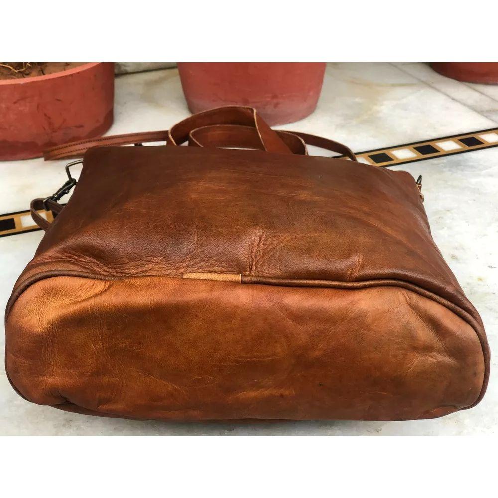 14" Women's Genuine Roomy Goat Leather Tote Shopping Handmade Bag