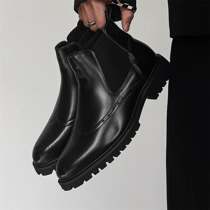 Модная мужская повседневная обувь, роскошный дизайн, стиль броги, удобные челси, высокое качество, толстая подошва, свадебная, деловая повседневная, ботильоны