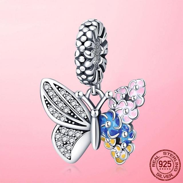 Оригинальный подвесной шарм с насекомыми из стерлингового серебра 925 пробы, бабочка, стрекоза, божья коровка, подвеска, бусины, подходят для модного браслета, оригинальные ювелирные изделия