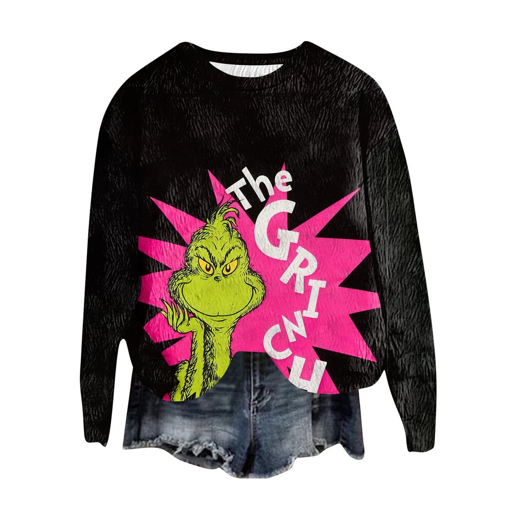 Женский модный пуловер с круглым вырезом, футболка с длинным рукавом, рождественская толстовка с принтом