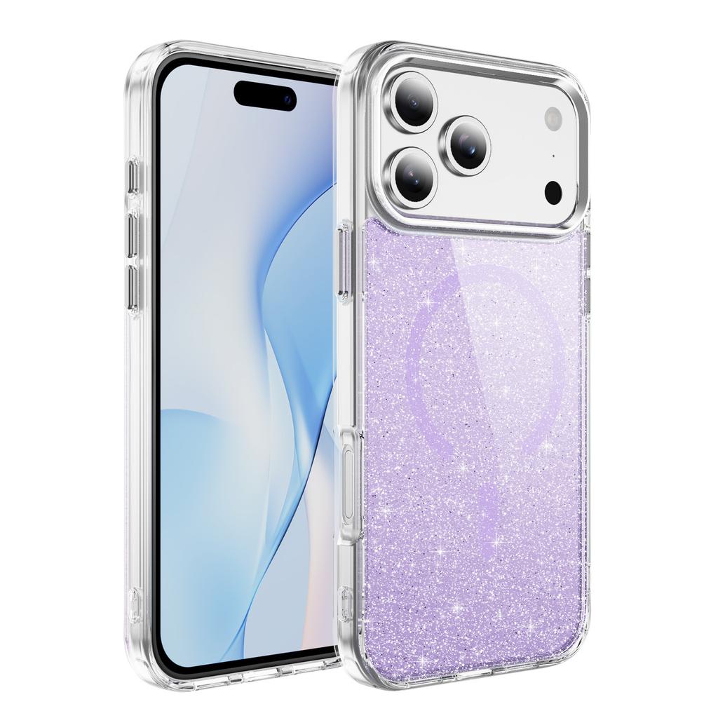 Для iPhone 16/15/14/13 Pro, Используйте Прозрачный Жесткий Чехол с Магнитными Блестками для Чехла Телефона Apple 17