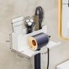 Dryer Organizer Space Saving Wall-Mounted Hair Dryer Holder Hook Storage Bracket Storage Shelves