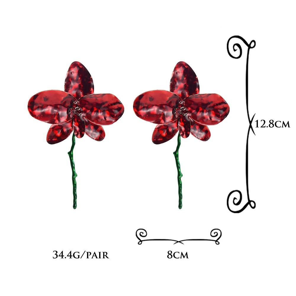 Enamel Design Red Flower Earrings Big Flower Fairy Earrings Vintage Jewelry Accessories Women