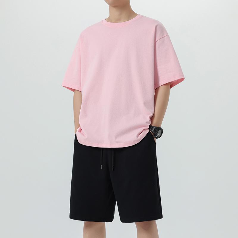 Men's Trendy Cotton Summer Two-Piece Set: Round Neck T-shirt & Casual Shorts