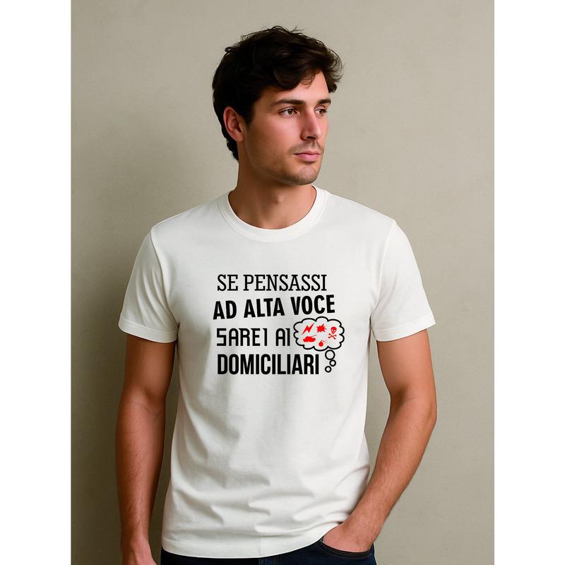 Short-Sleeve T-Shirt In White Or Black, 100% Cotton, Unisex, With Funny, Ironic Print "If I Thought Out Loud, I'D Be In Jail," Gift Idea, Suitable