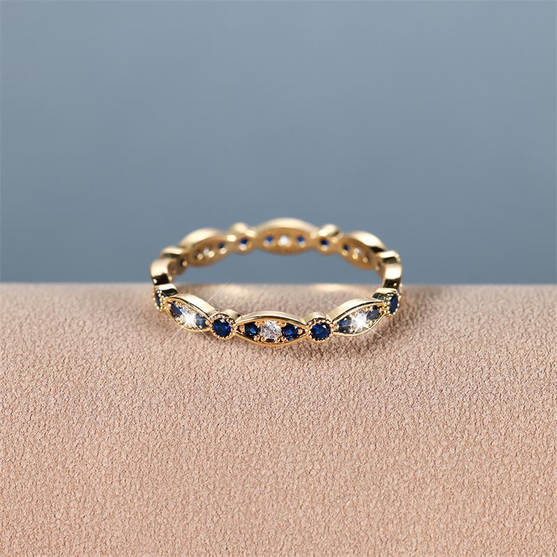 Delicate Tiny Royal Blue Stone Stacking Thin Rings For Women Gold Color White Zircon Wedding Bands Female Daily Party Jewelry CZ