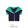 Araltay New Arrival Fashion Style Women's Clothing Fashion All-Match Casual Style Contrast Color Lapels Knitting Tops 5536190