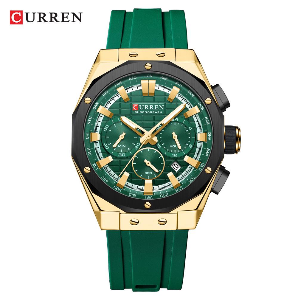 CURREN 8464 Men's Quartz Watch Calendar Fashion Multifunctional Waterproof Silicone Luminous Casual Business Watches Sports Male Wristwatch