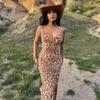 European and American Style Summer Fashion Slim Fit Slit Long Skirt Sexy Leopard Print Suspender Backless Dress