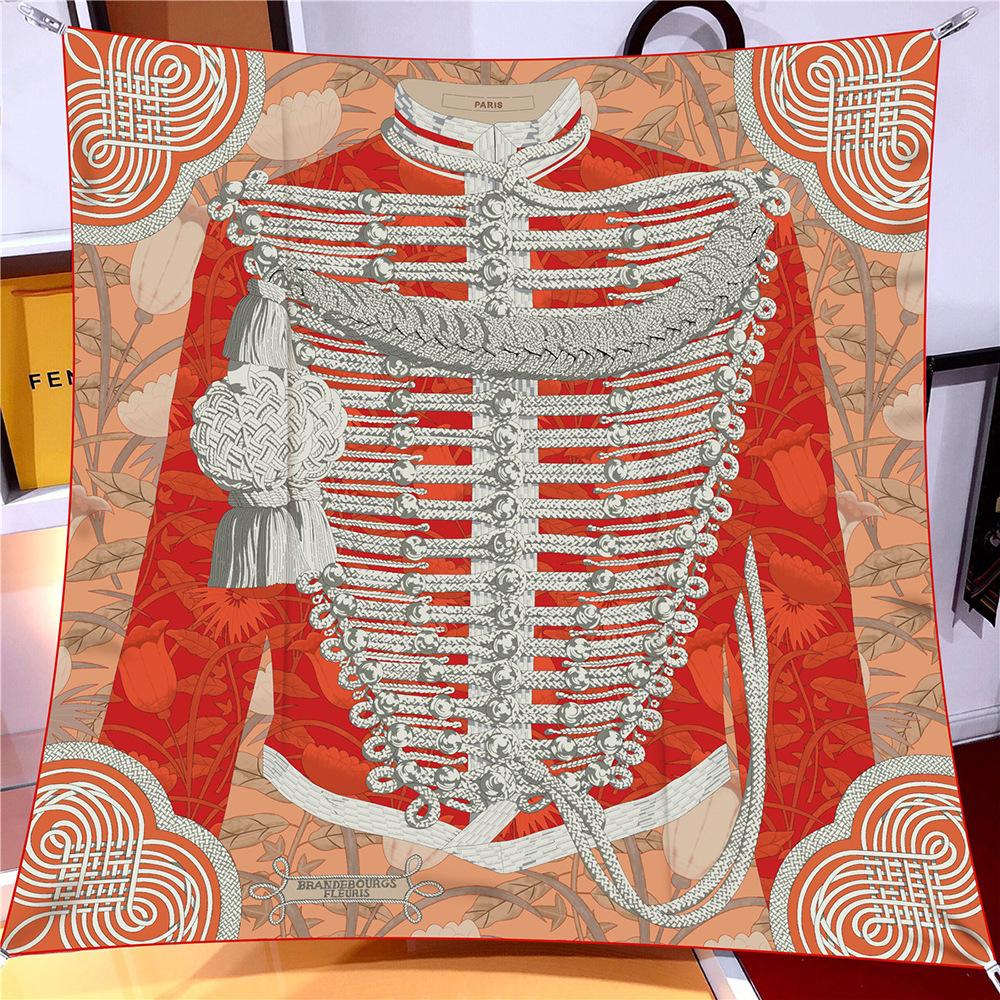 Шелковый платок 90 см Женский платок с ретро-принтом для одежды Квадратный платок Головной платок Эшарпы Шелковые фуляры Женские накидки Пляжные шали Бандана Женский хиджаб